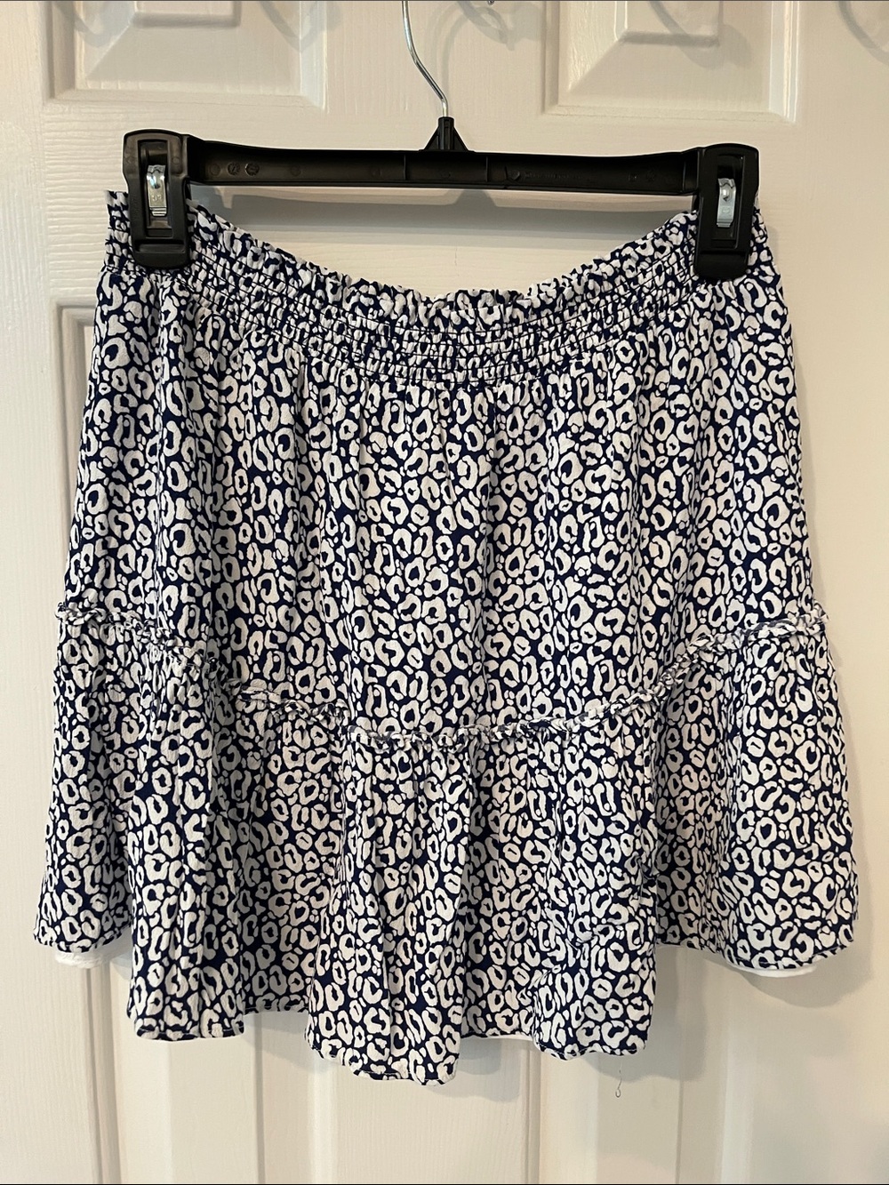 Sail to Sable Navy and White Smocked Waist Tiered Mini Skirt